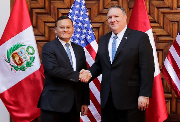 Peruu välisminister Nestor Popolizio ja USA välisminister Mike Pompeo.