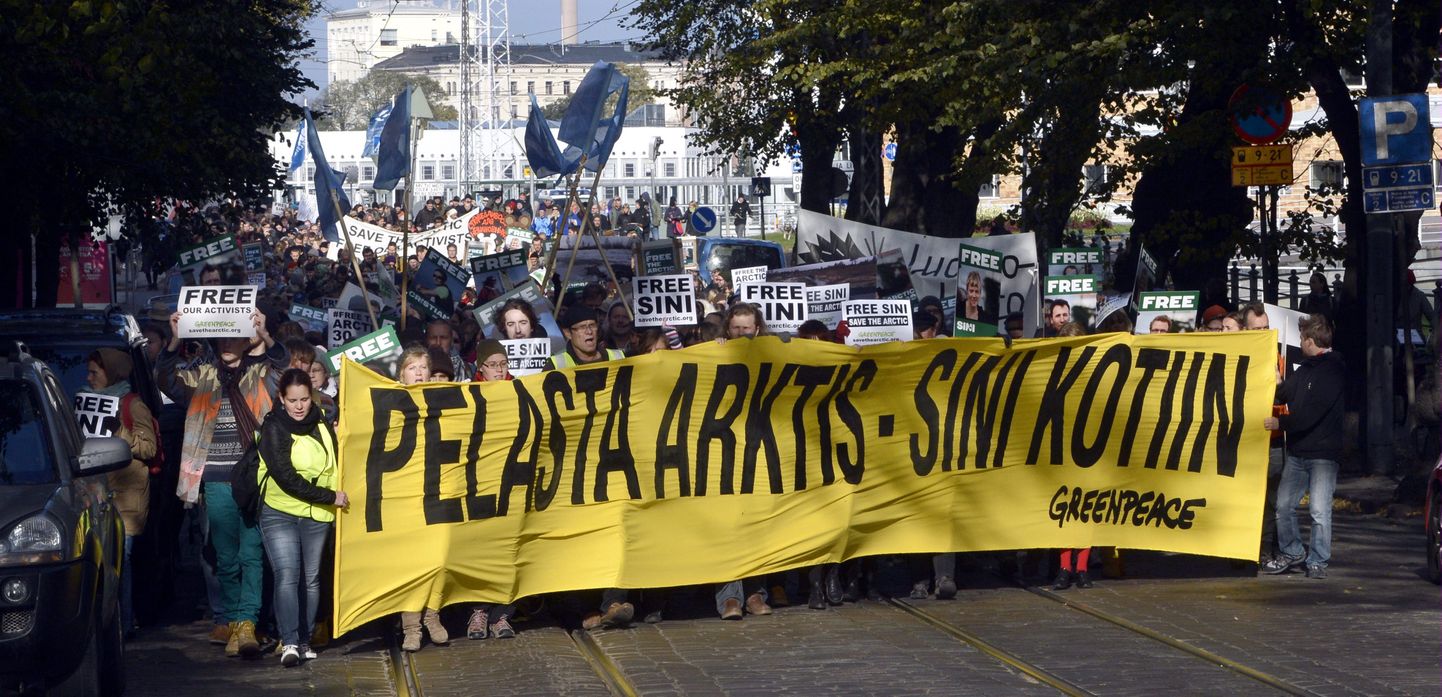 Soome Greenpeace aktsioon Murmanskis vangistatud aktivistide vabastamiseks 2013. aasta oktoobris.