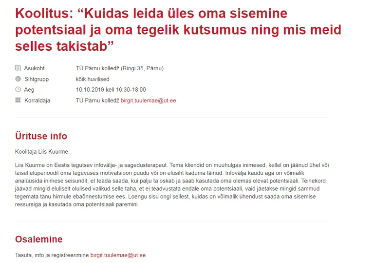 Tartu ülikooli Pärnu kolledž kavandas ettevõtlusnädala raames koolitust, mille reklaamtekstis teatatakse, et infovälja kaudu on võimalik analüüsida inimese seisundit.