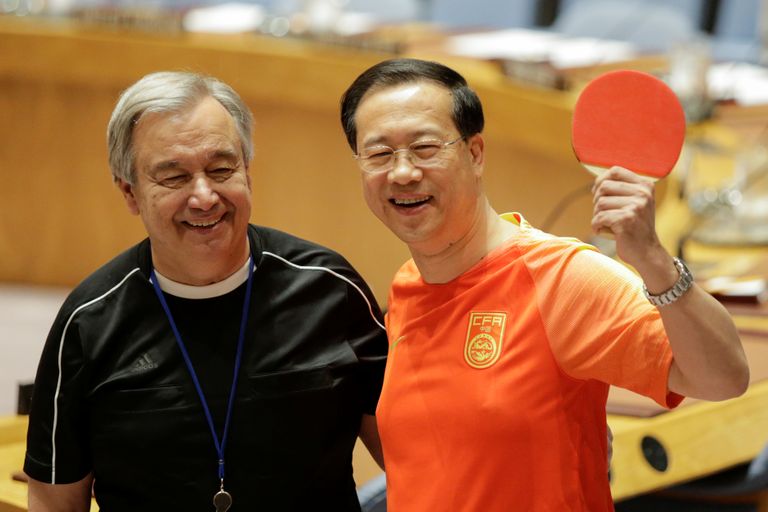 ÜRO peasekretär Antonio Guterres ja Hiina saadik ÜRO juures Ma Zhaoxu 