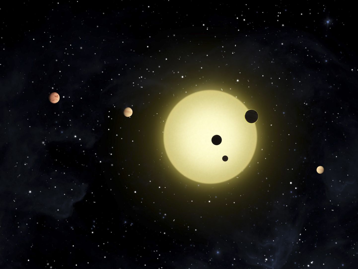 Kepler-11 sistēma mākslinieka interpretācijā.