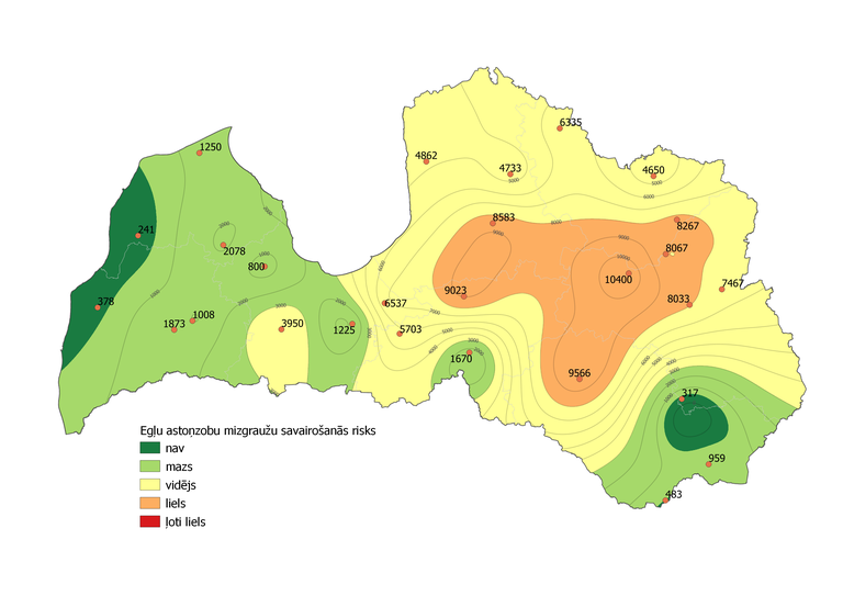Egļu astoņzobu mizgrauža lidošanas aktivitāte 2022.gadā, dati no LVMI ”Silava” Nacionālā meža monitoringa.