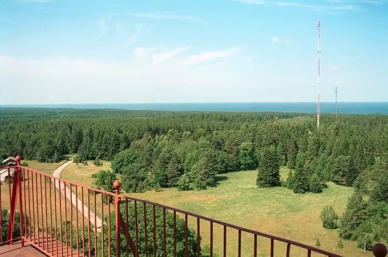 Вид с маяка на берег и лес острова Хийумаа.