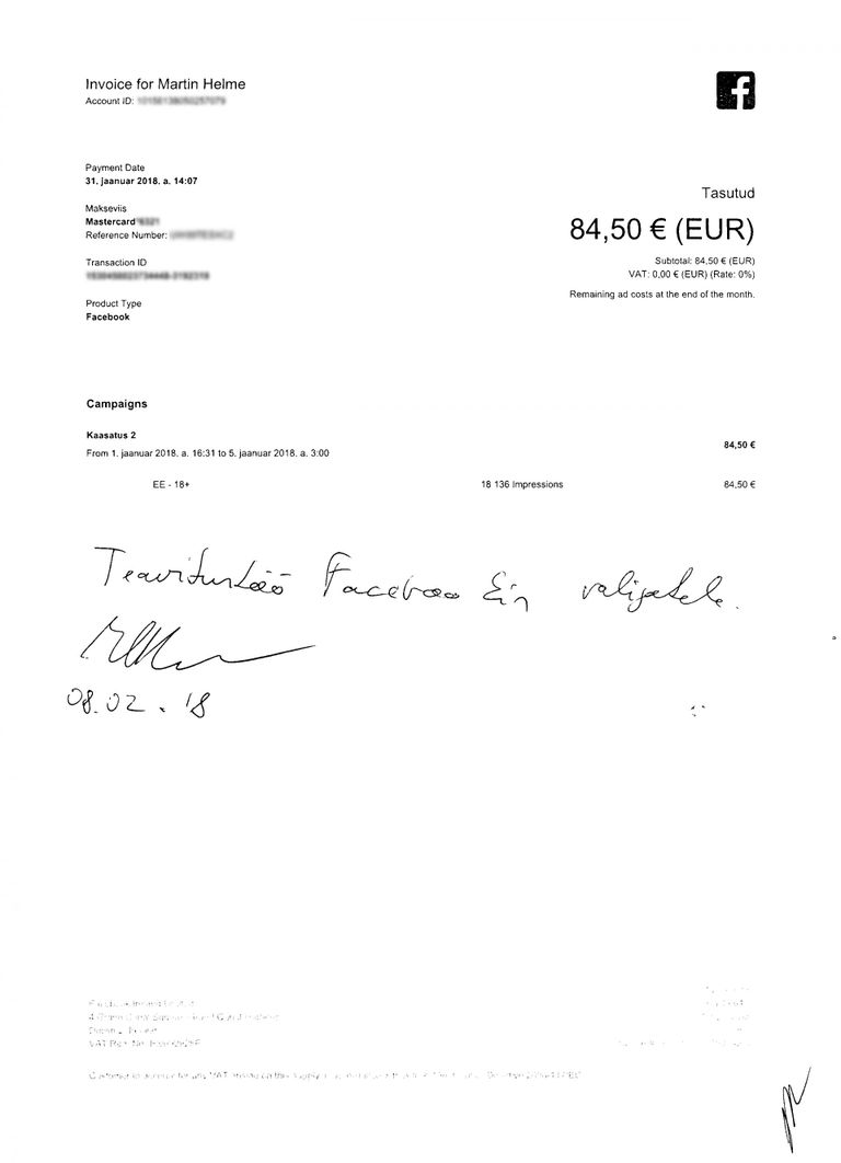 Документ о расходах №2 Мартина Хельме.