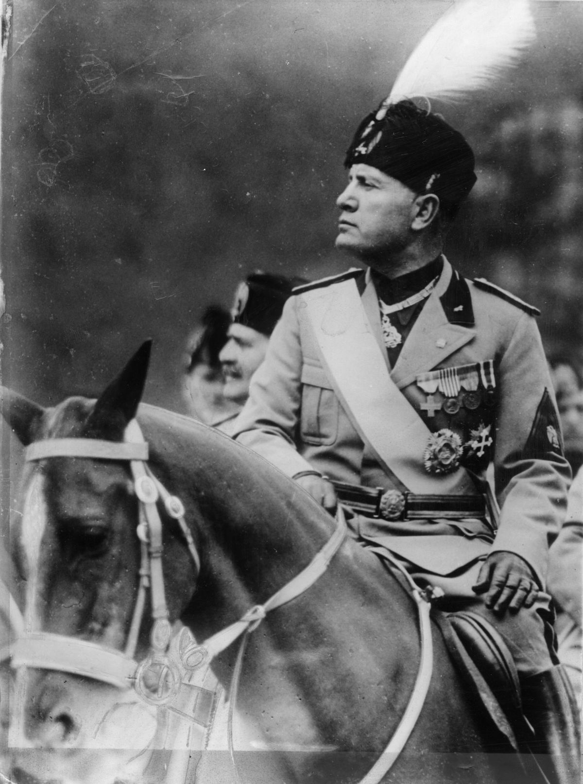 Itaalia fašistist diktaator Benito Mussolini hobusel 1930. aastate fotol