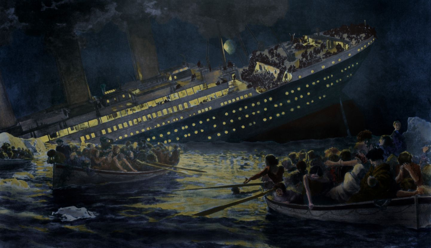 Briti meedias 1912 avaldatud joonistus, millel on kujutatud Titanicu uppumist inimesi täis päästepaate