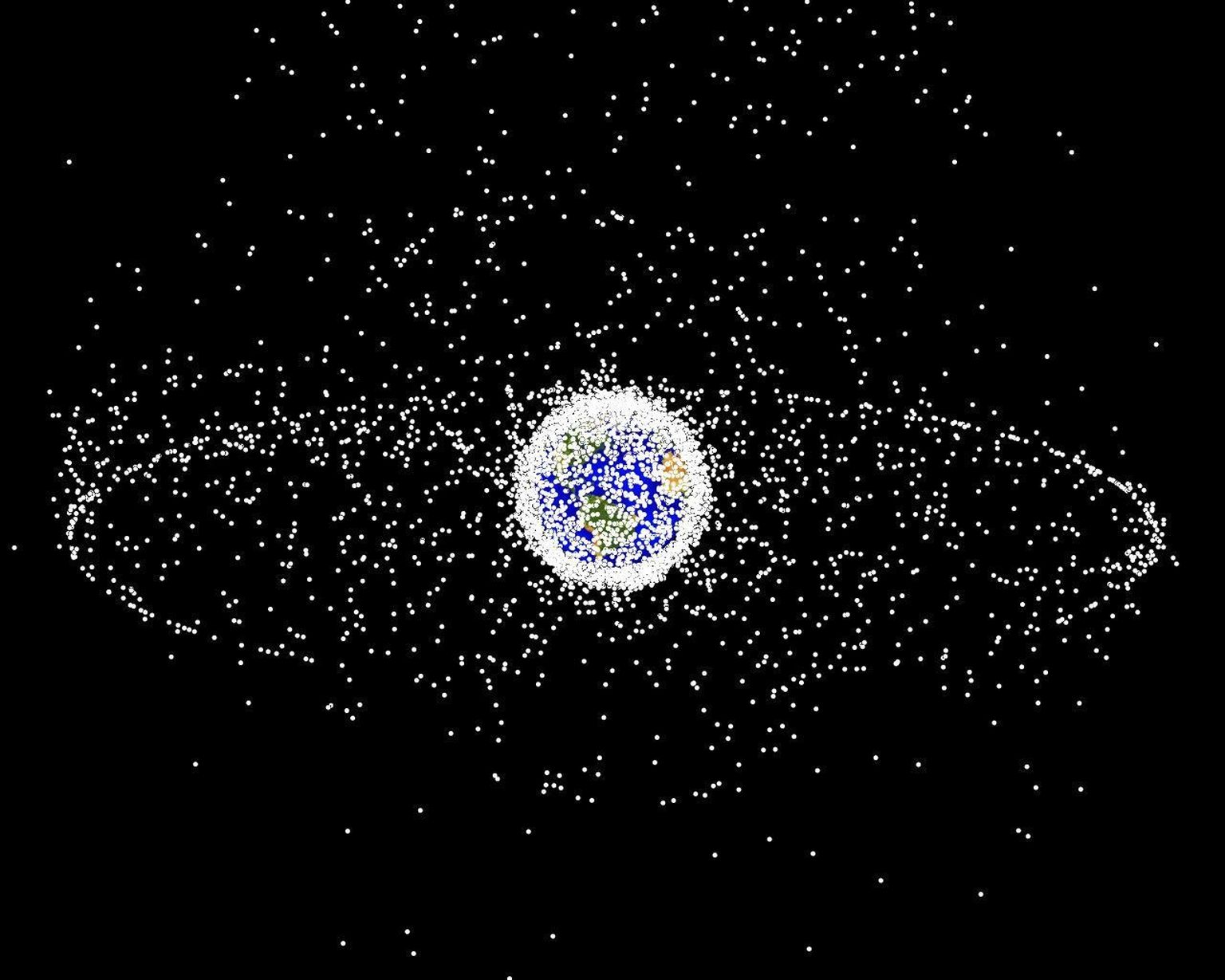 NASA avaldatud pilt kosmoseprügi ulatusest Maa orbiidil.