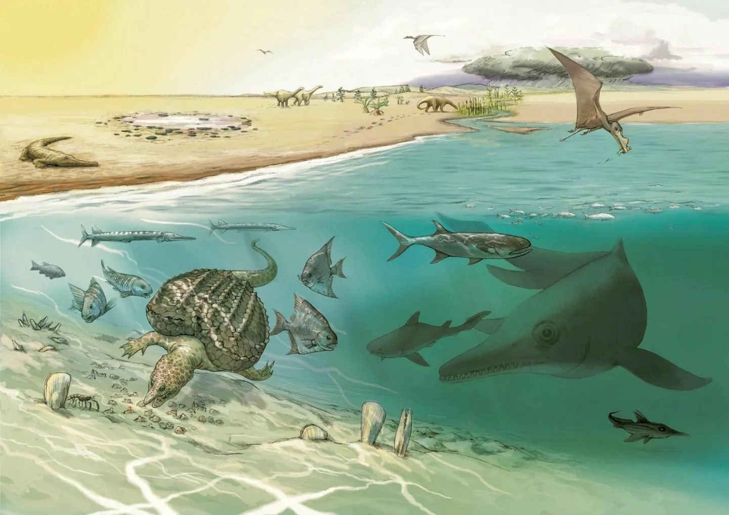 Hiiglaslikud ihtüosaurused (paremal) domineerisid maailmameres 200 miljonit aastat tagasi.