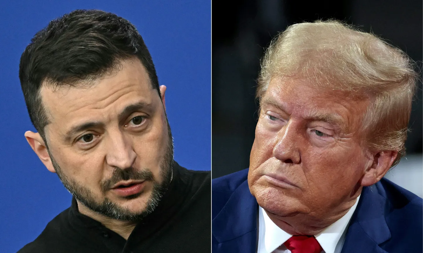 Piltidel on Ukraina president Volodõmõr Zelenskõi andmas pressikonverentsi Budapestis 7. novembril 2024 ning USA ametisse astuv president Donald Trump vastamas ajakirjanike küsimustele Michigani osariigis 7. novembril 2024.