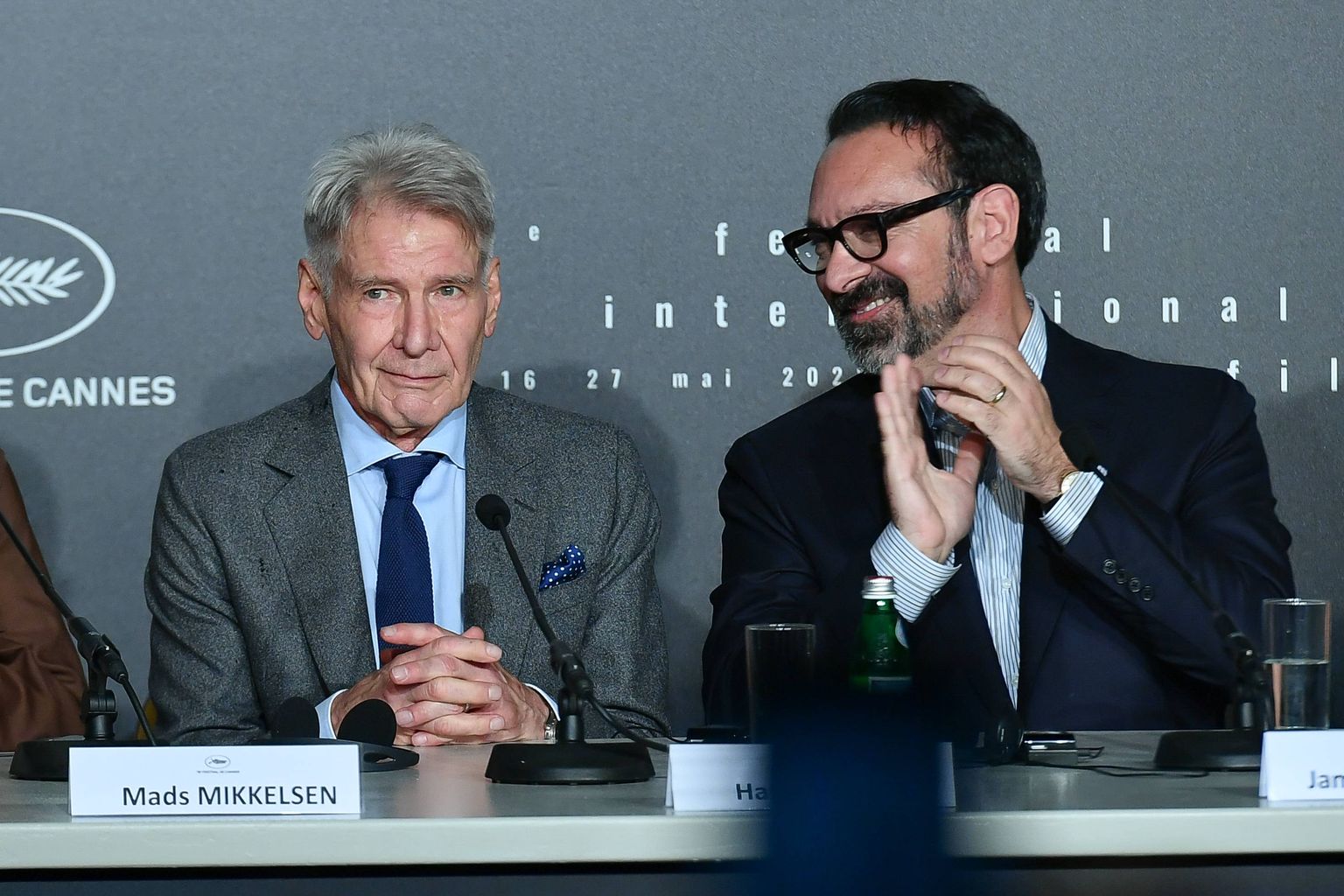 Harrison Ford ja James Mangold uue Indiana Jonesi filmi pressikonverentsil sel reedel.