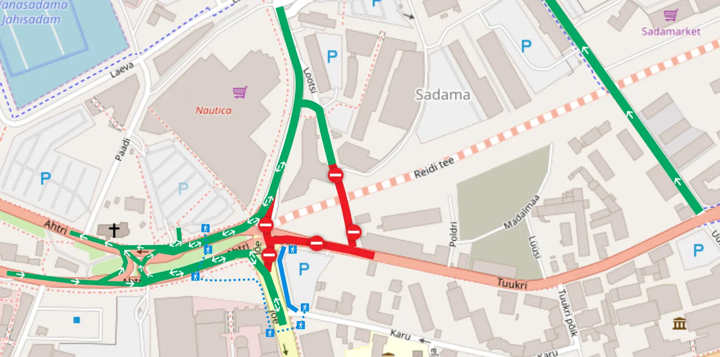 Liikluskorralduse muudatus Tallinna sadama lähedal.
