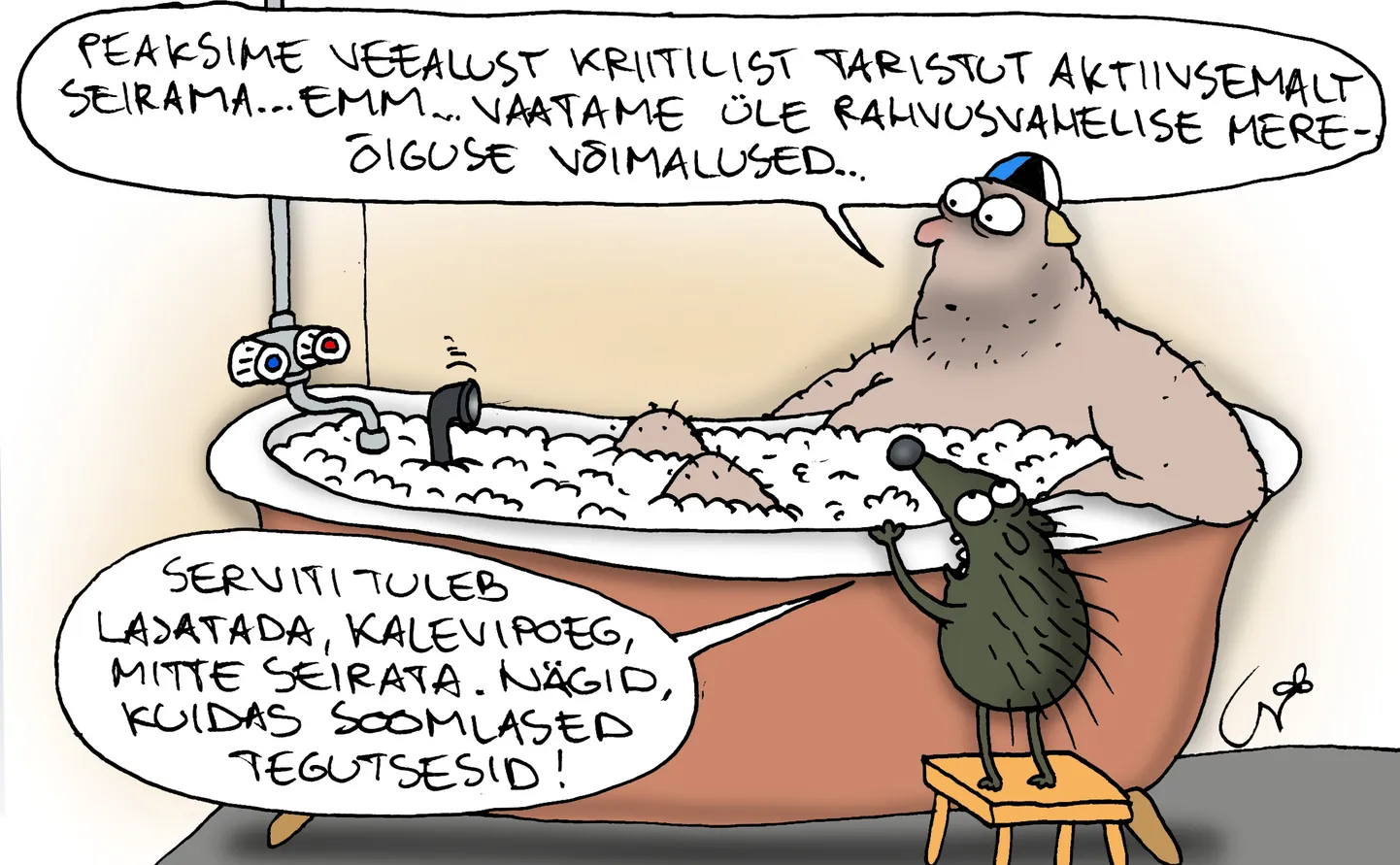 «We should be more active in monitoring critical underwater infrastructure... erm.. we will review the possibilities of international maritime law...» – «You must whack edgewise, Kalevipoeg, not monitor. See, how the Finns acted!»