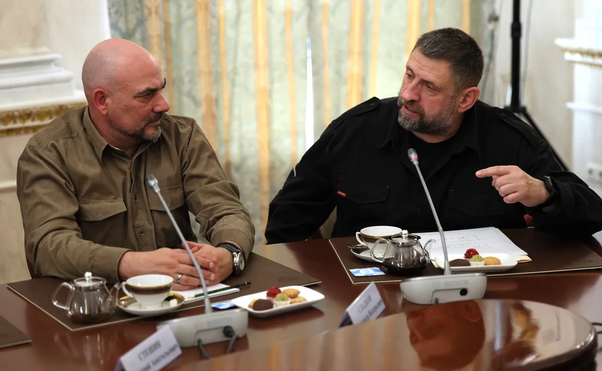 Z-блогеры Дмитрий Стешин и Александр Сладков на встрече с Путиным в Кремле, 2023 год.