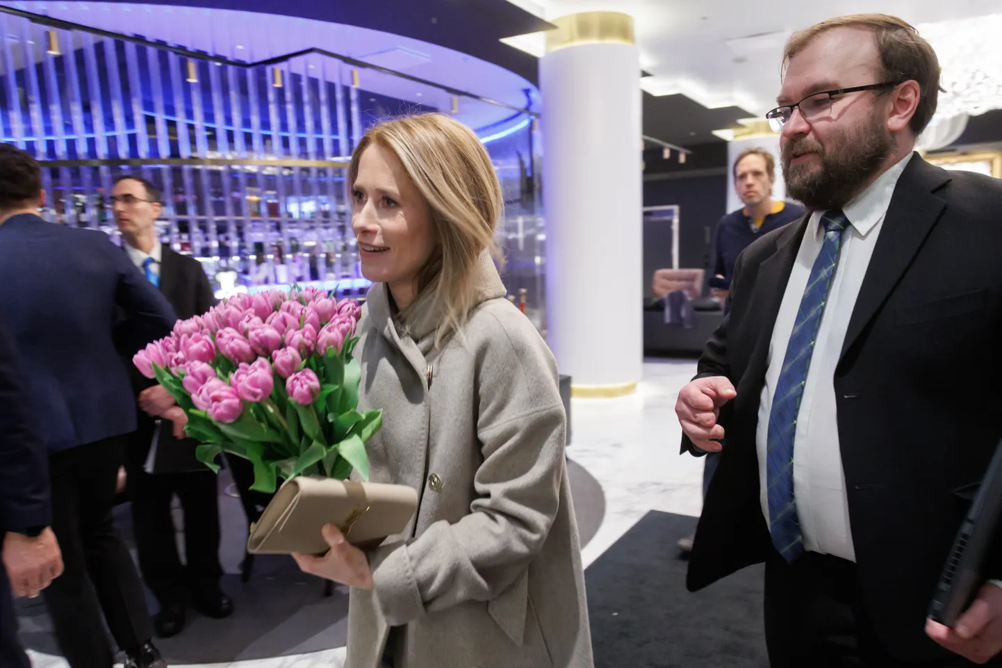 Глава Партии реформ Кая Каллас и Каяр Касе в день выборов в Рийгикогу. Таллинн,  5 марта 2023 года.