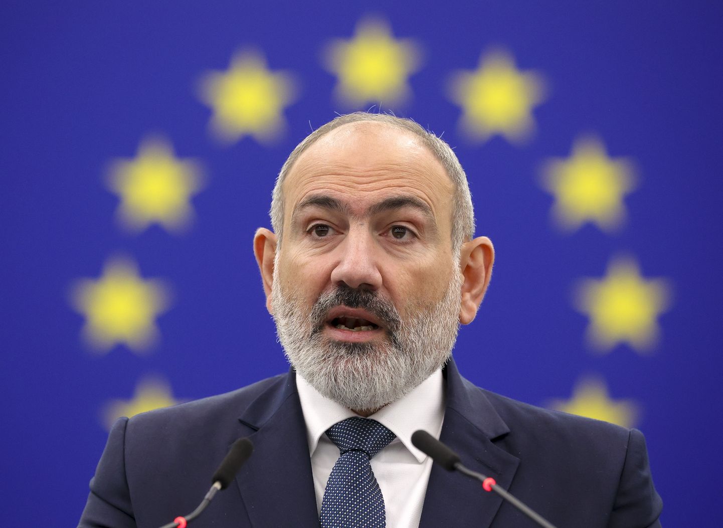 Armeenia peaminister Nikol Pašinjan rääkimas Euroopa Parlamendis 17. oktoobril 2023. aastal.
