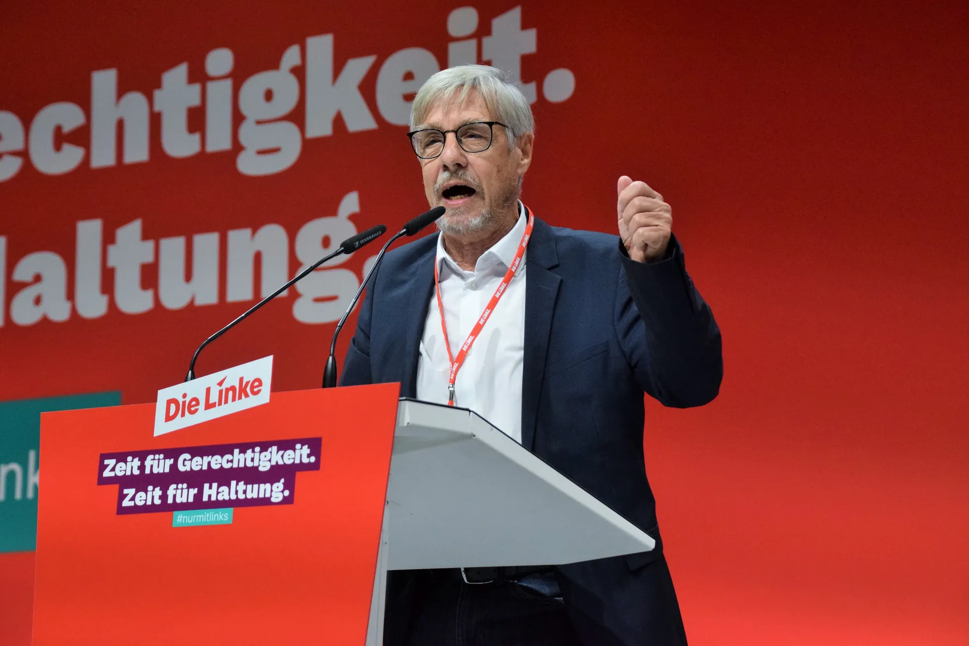Euroopa Vasakpartei juht Walter Baier 2023. aasta sügisel Saksa Vasakpartei kongressil Augsburgis.