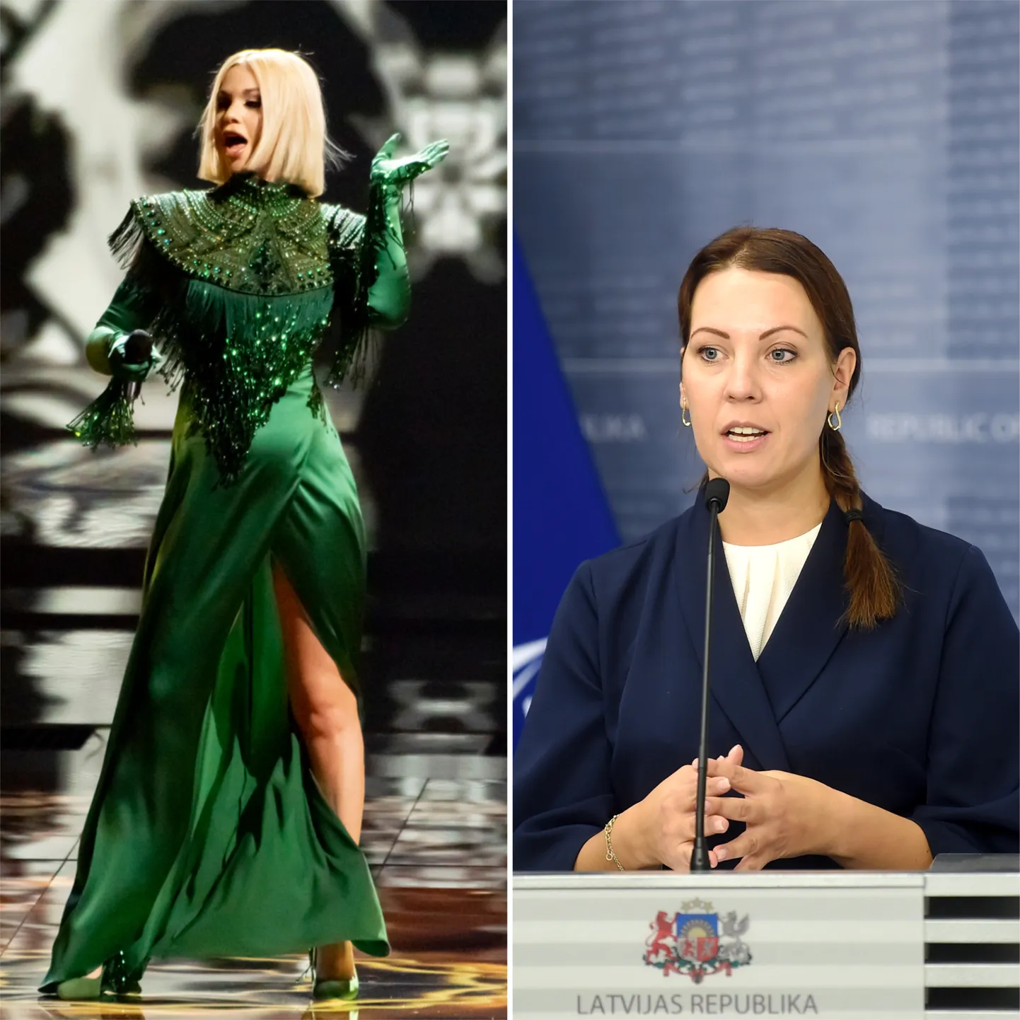 Samanta Tina vasakul ja Anita Muižniece paremal.
