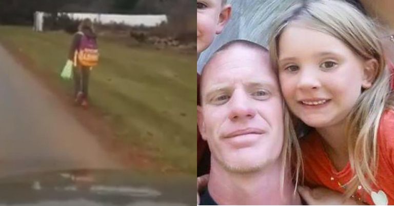 Isa Matt Cox ja ta tütar Kirsten Cox. Isa karistas koolikiusajast tütart sellega, et sundis teda kilomeetreid jala käima