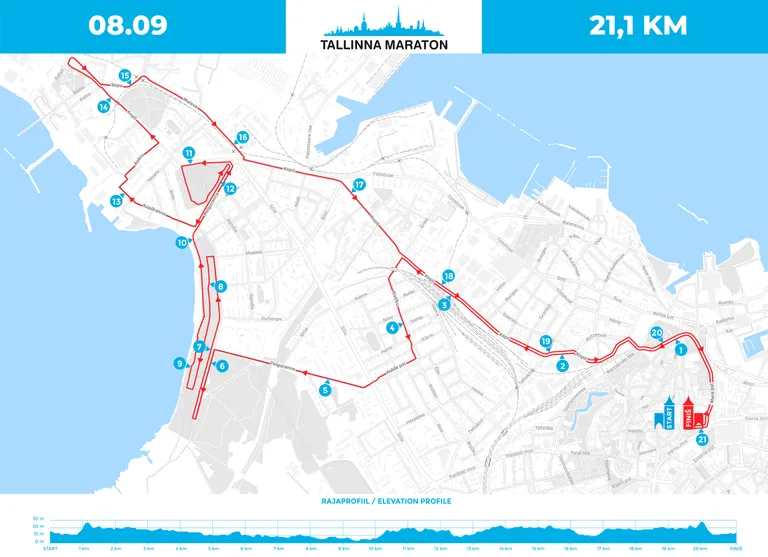 21,1 km pikkuse poolmaratoni võistlustrass