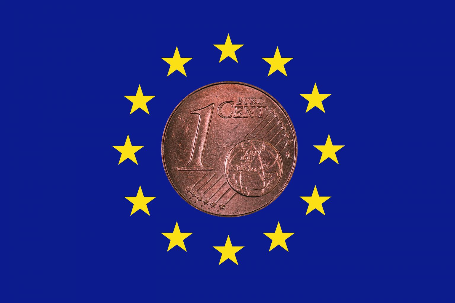 Euroopa Liidu lipp ja euromünt.