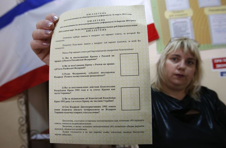 Избирательный бюллетень "псевдореферендума" в Крыму, состоявшегося весной 2014 года. / Scanpix
