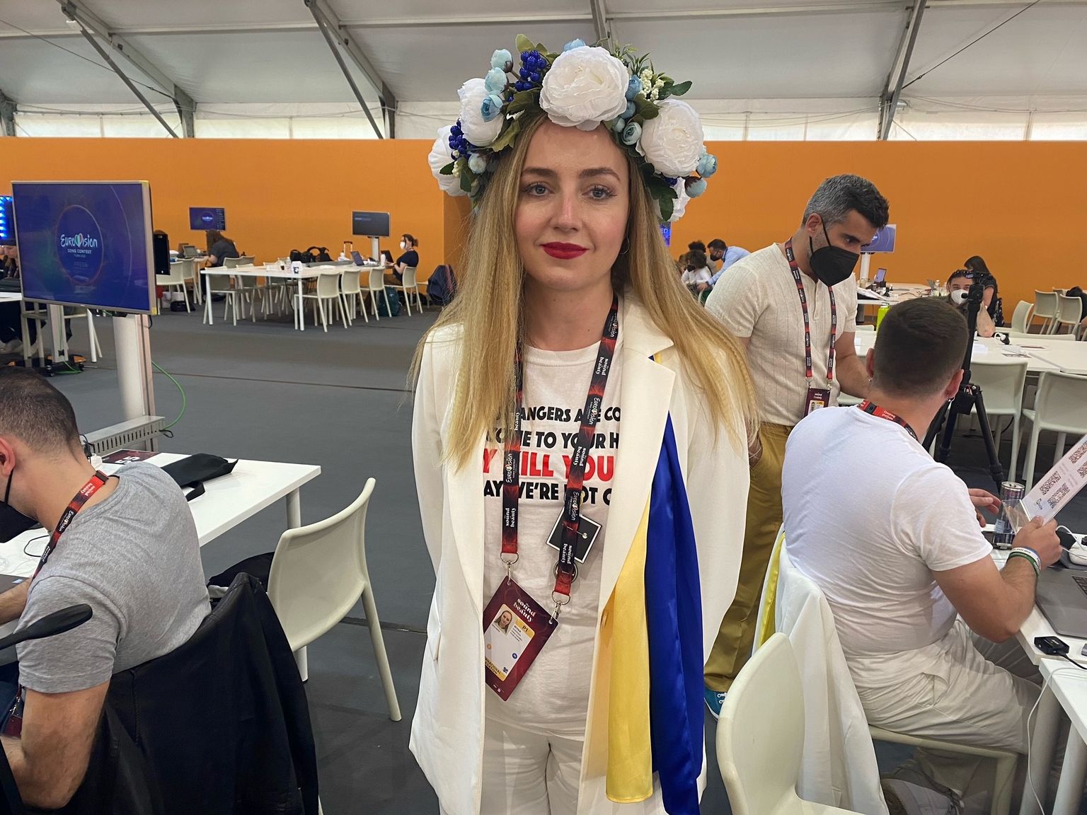 Ukraina ajakirjanik Irõna Šafinska Eurovisiooni ametlikus pressiruumis 10. mail 2022.