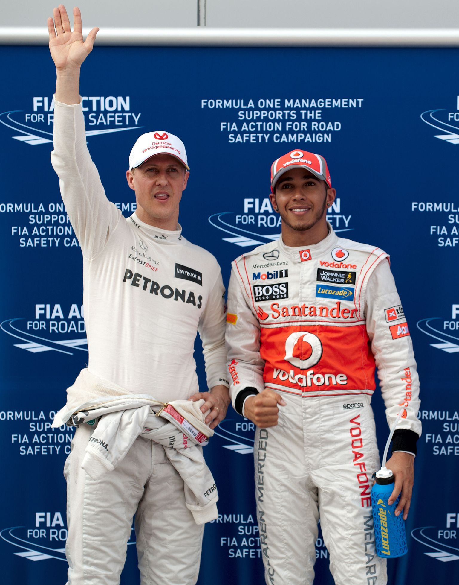 Michael Schumacher ja Lewis Hamilton (paremal).