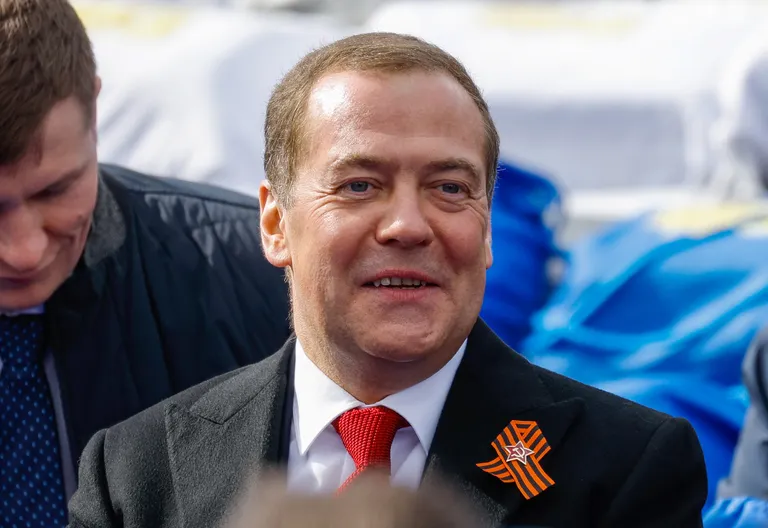 Venemaa julgeolekunõukogu asejuht Dmitri Medevdev 9. mail 2022 Moskvas Punasel väljakul võidupüha paraadil