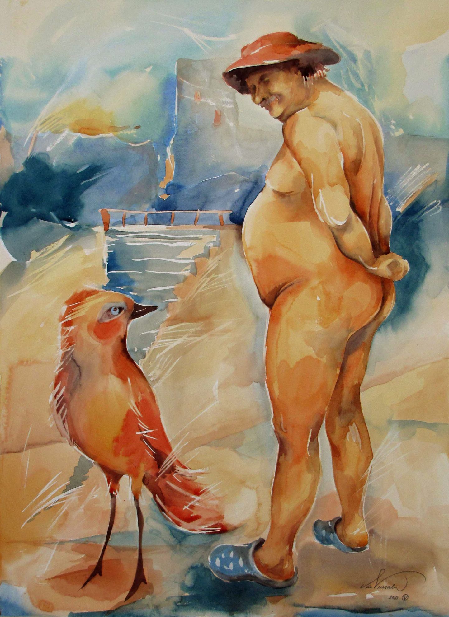 Tiiu Veersalu akvarell "Mees linnukesega".