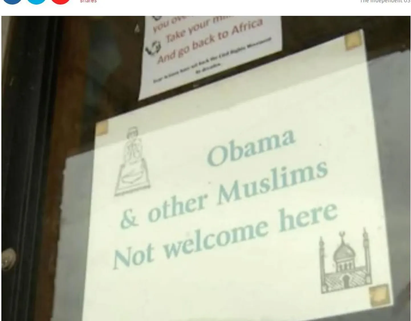Pahandusi tekitanud silt, mis hoiatab Obamat ja moslemeid.