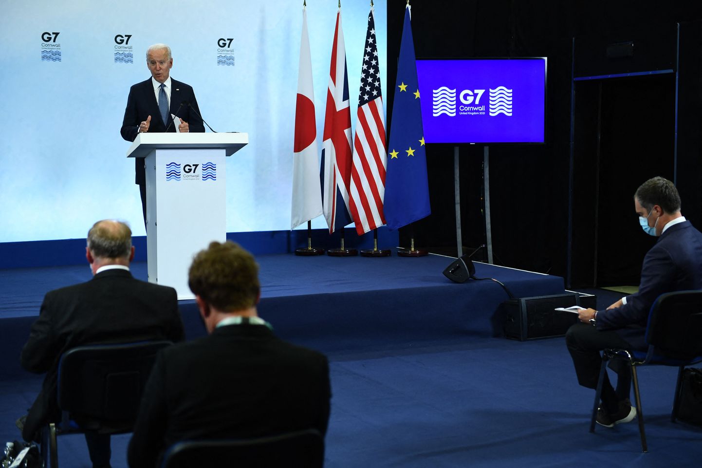 USA president Joe Biden G7 tippkohtumise pressikonverentsil.