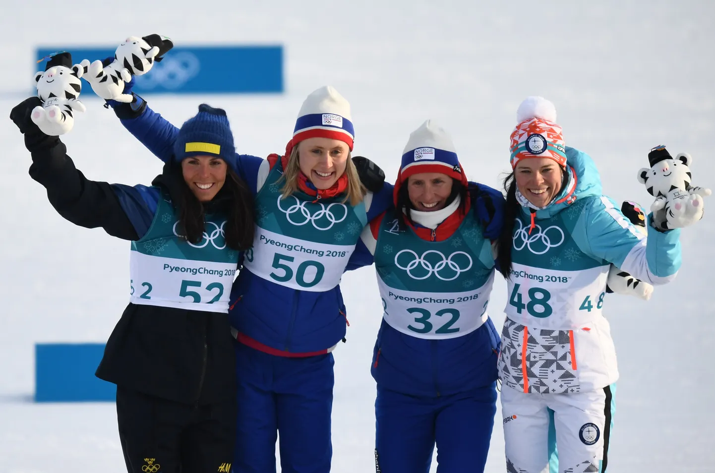 Победительницы 10 километровой лыжной гонки: Шарлотта Калла, Рагнхильд Хага, Марит Бьорген и Криста Пярмакоски