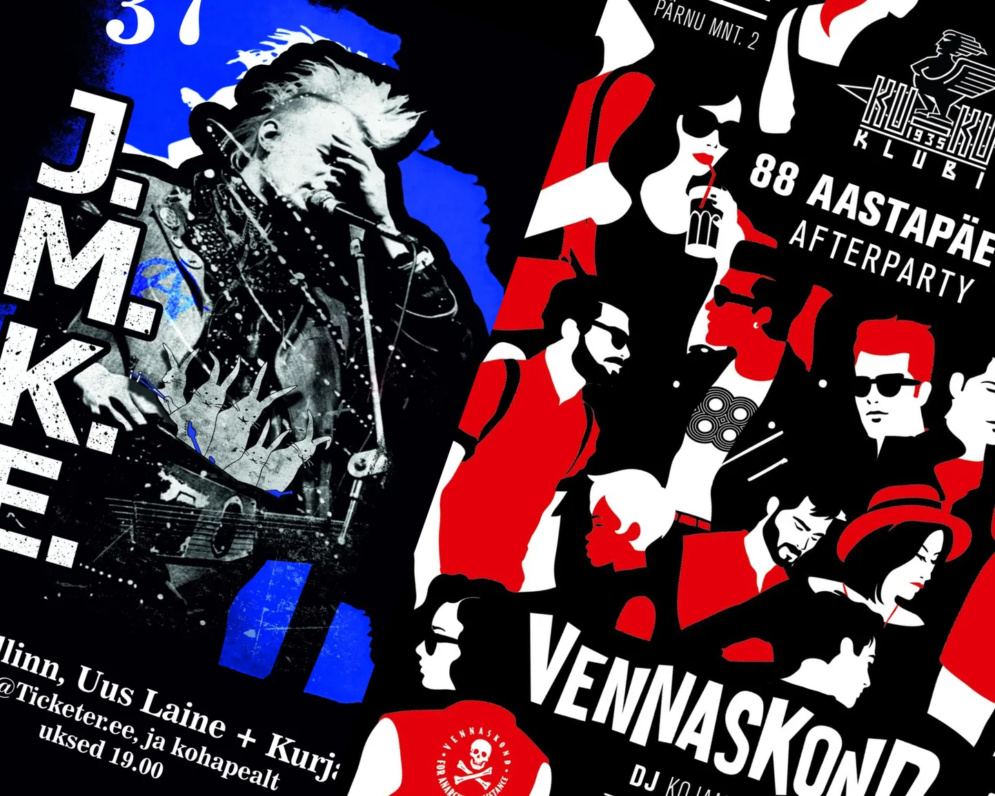 J.M.K.E  ja Vennaskonna nädalavahetuse ürituste postrid.