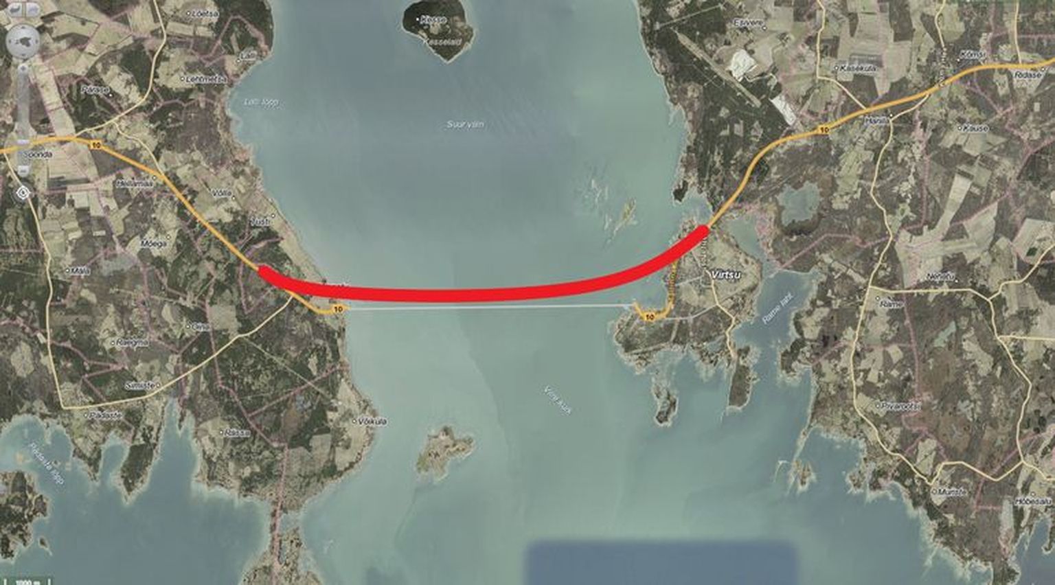 Saaremaa silla võimalik trajektoor, mida pakkus hiljuti välja ettevõtja Raivo Hein.