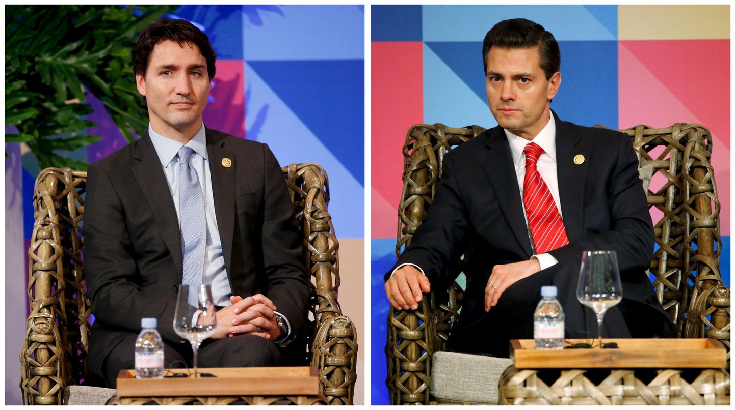 Kanada peaminister Justin Trudeau (vasakul) ja Mehhiko president Enrique Peña Nieto.