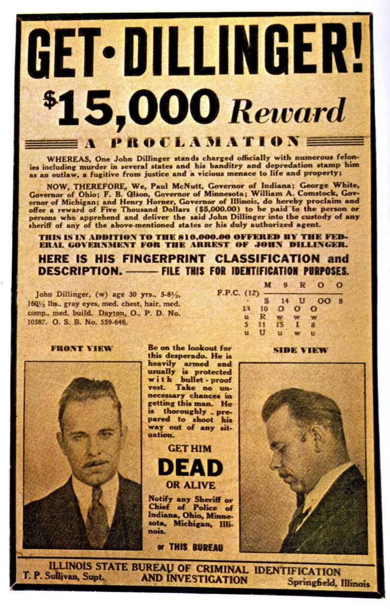1930. aastatel USA väljaandes avaldatud John Dillingeri tagaotsimisteade
