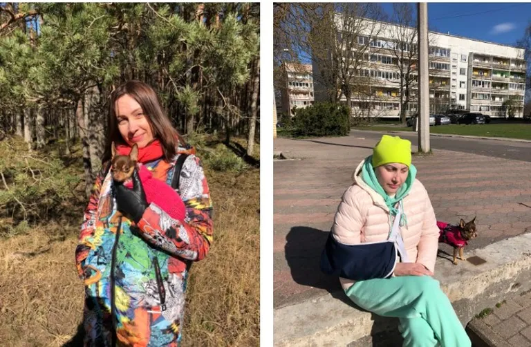 Елена со своей собачкой в 2019 году и 1 мая 2022 года