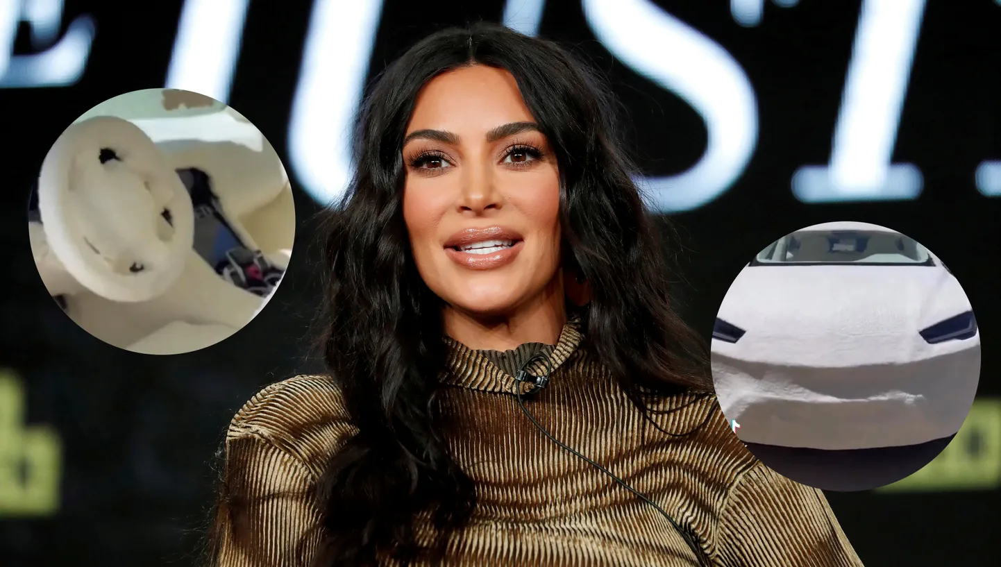 Kim Kardashian ja uus auto. Elu24 kollaaž.