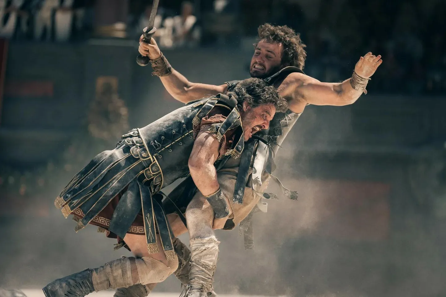 «Gladiaator II»: areenil võitlevad Marcus Acacius (Pedro Pascal) ja Lucius (Paul Mescal).