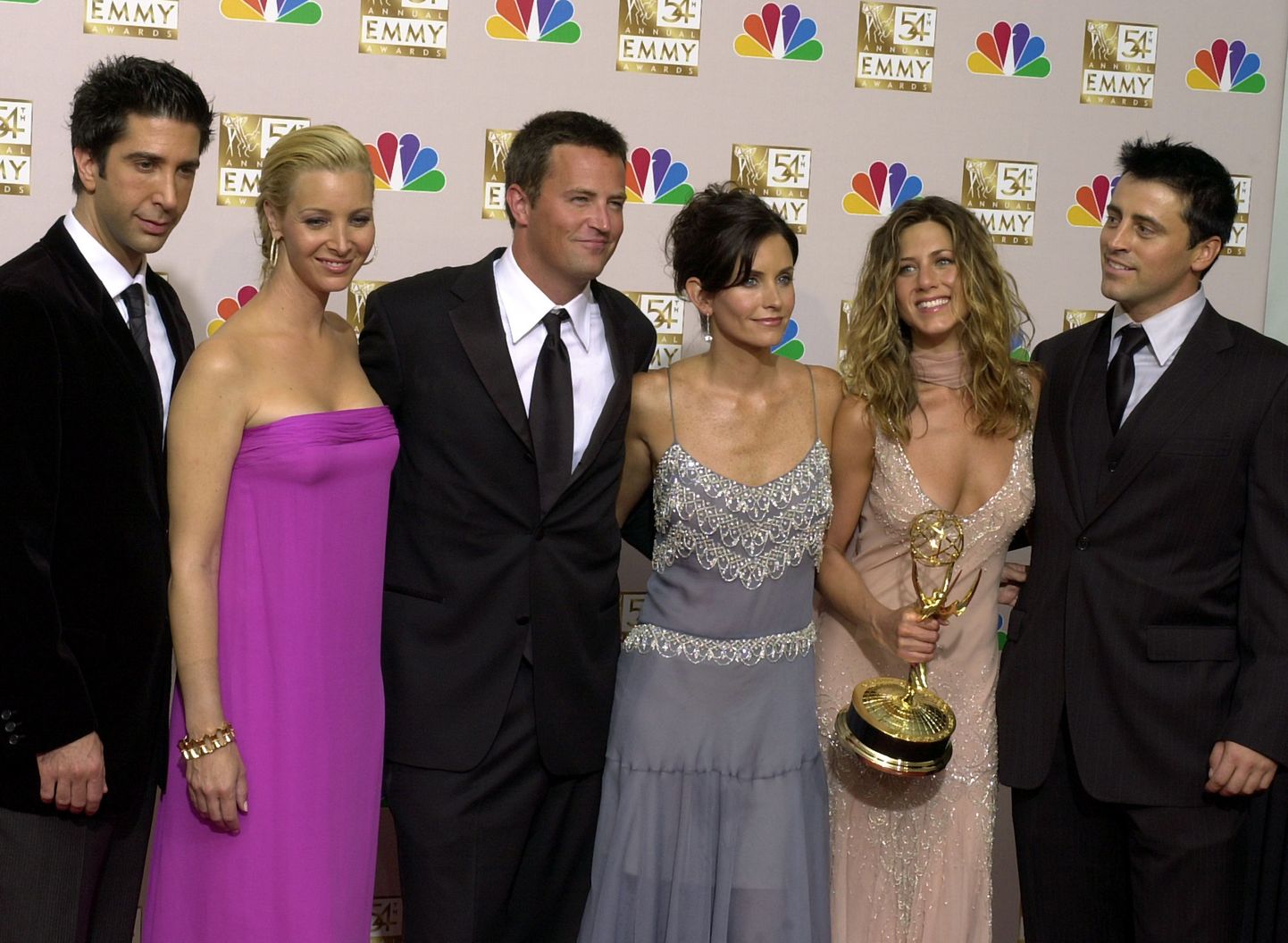 David Schwimmer, Lisa Kudrow, Matthew Perry, Courteney Cox Arquette, Jennifer Aniston ja Matt LeBlanc aastal 2002.