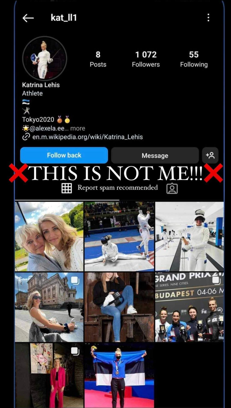 Фальшивый аккаунт Катрины Лехис, созданный кибермошенниками.