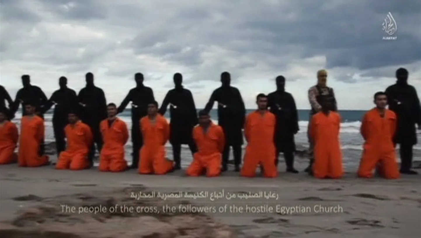 Kaader Islamiriigi videost, millel on näha Egiptuse kopti kristlasi enne nende hukkamist