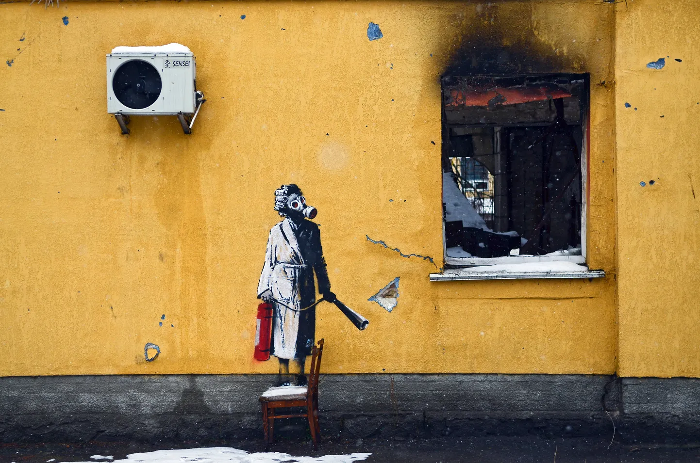 Banksy grafiti Hostomelis 26. novembril 2022. a.
