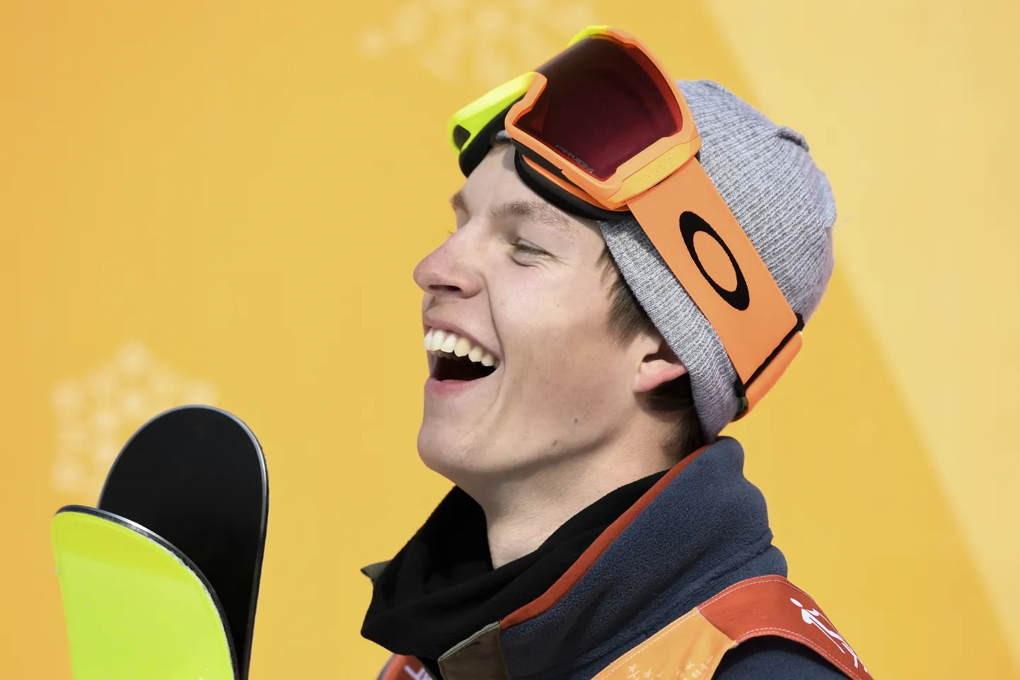 Norway's Oystein Braaten reacts as he competes in a run of the men's ski slopestyle final event during the Pyeongchang 2018 Winter Olympic Games at the Phoenix Park in Pyeongchang on February 18, 2018. / AFP PHOTO / Martin BUREAU