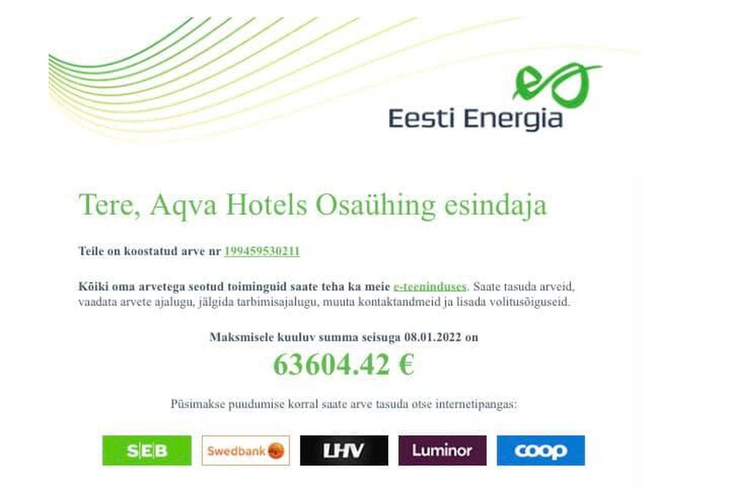 Счет за электричество Aqva Hotel в декабре вырос в четыре раза до 63 600 евро.