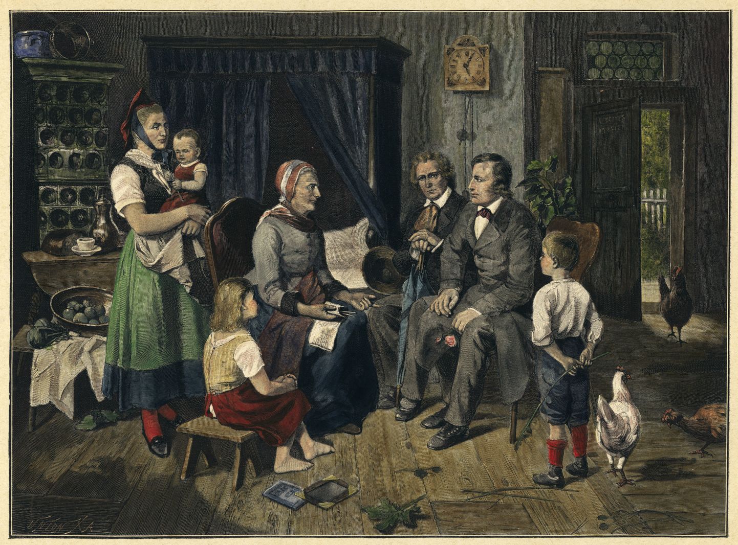 Vennad Jakob ja Wilhelm Grimm jutuvestja juures. Maali autor Louis Katzenstein (1822-1907).