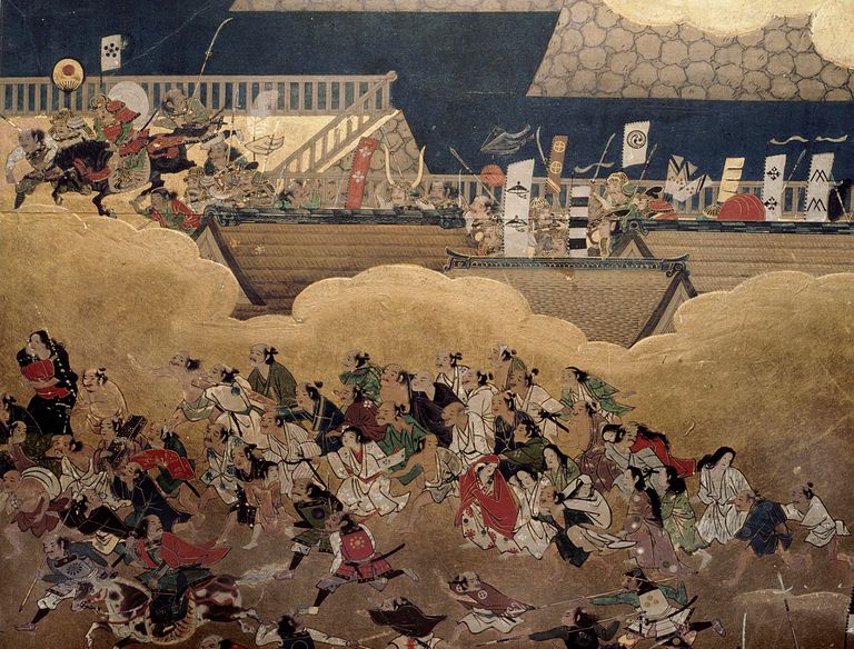 Jaapani feodaalajastu joonistus, mille kujutatakse sõdalasi
