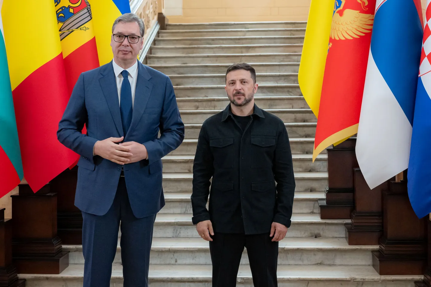 Serbijas prezidents Aleksandrs Vučičs un Ukrainas prezidents Volodimirs Zelenskis tikšanās laikā Odesā