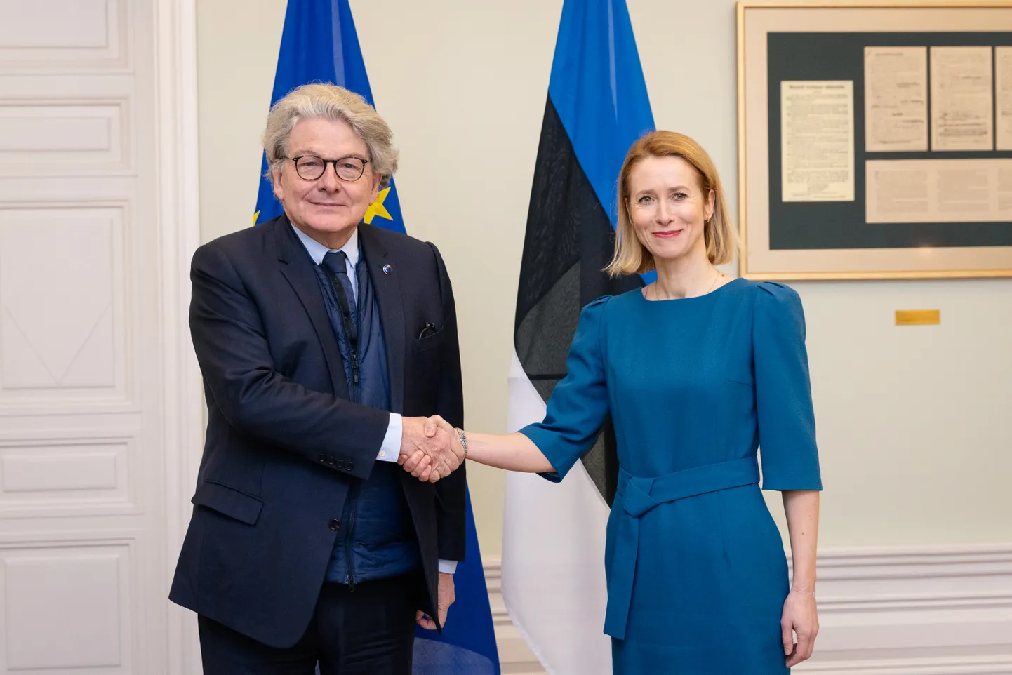 Peaminister Kaja Kallase ja volinik Thierry Bretoni kohtumine.