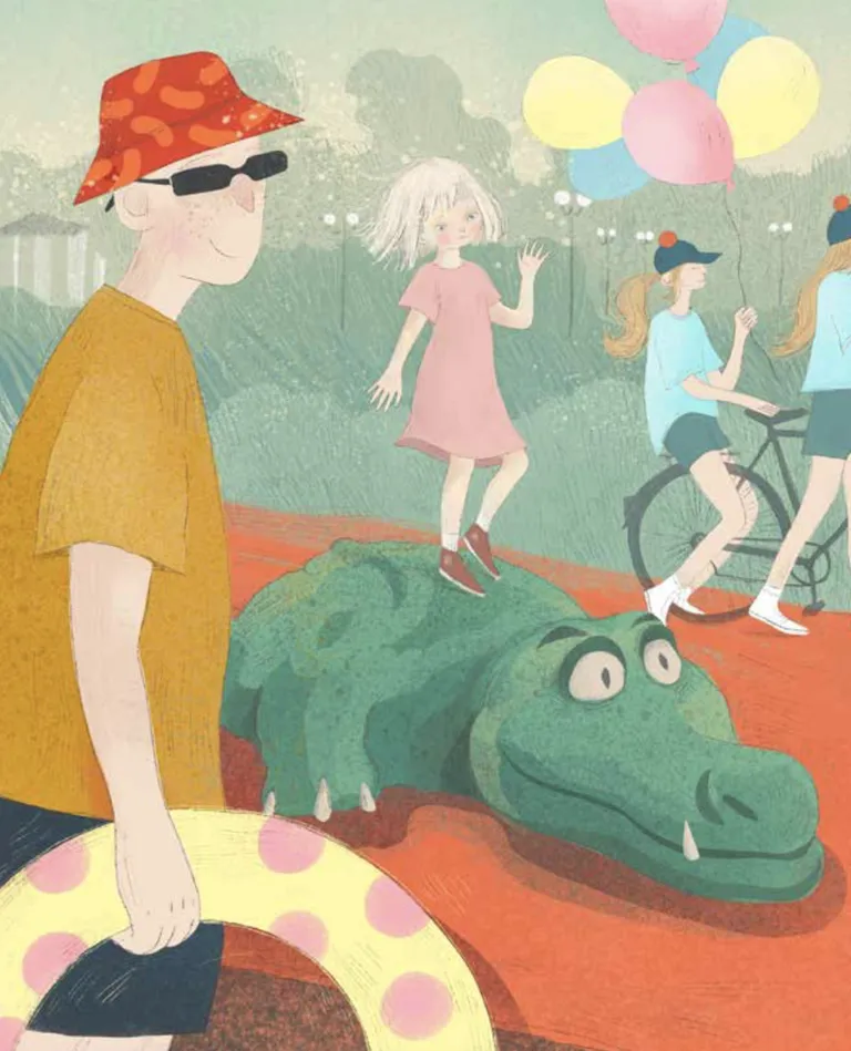 Illustratsioon Helen Käiti ja Sirly Oderi lasteraamatust «Suur suveseiklus Sillamäel».